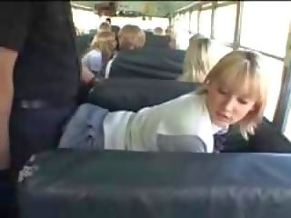 Blonde School mistress and Asian guy in The Bus